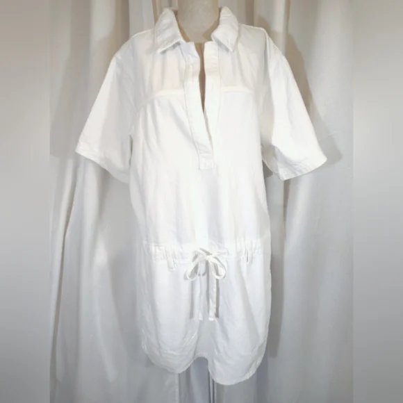 Ralph Lauren Denim Dress, White, Collar, Drop Waist, Short Sleeve, Pockets, 1X - Picture 1 of 12
